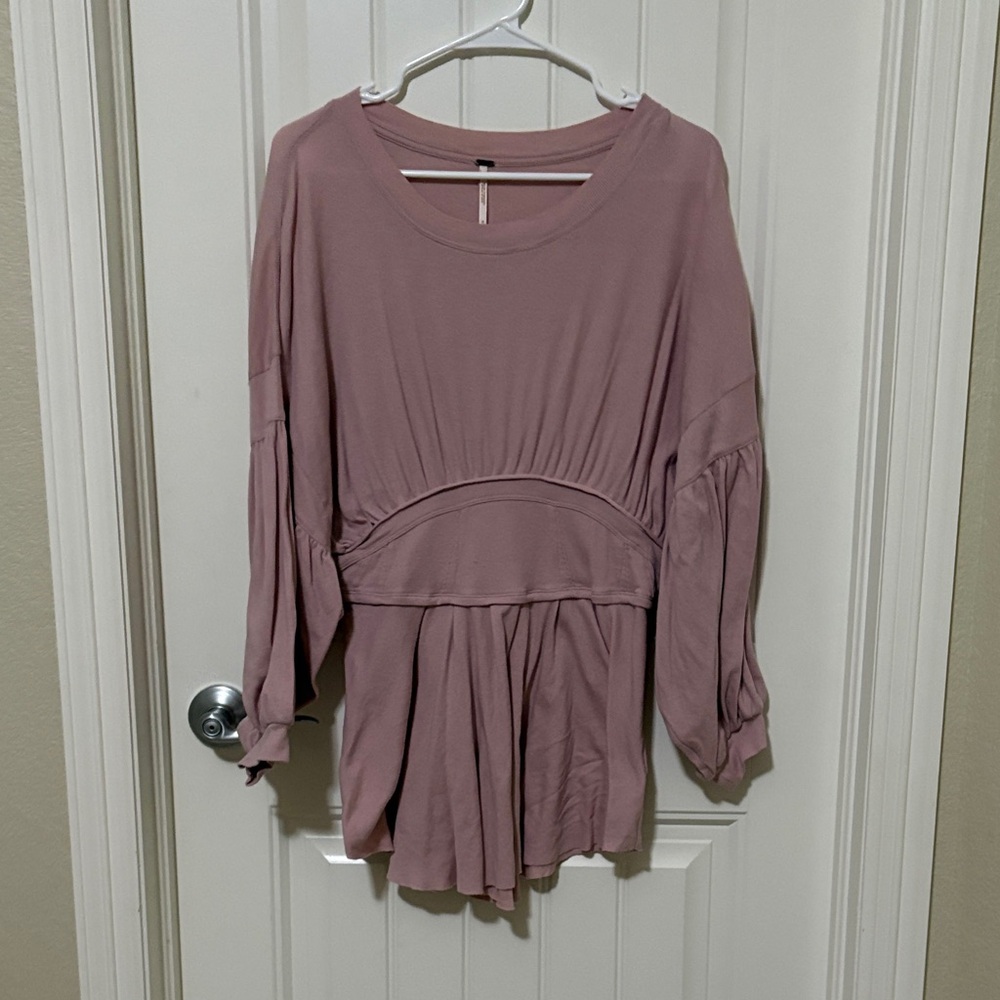 Free People Women's Relaxed Peplum Long-Sleeve‎ Top - Dusty Rose